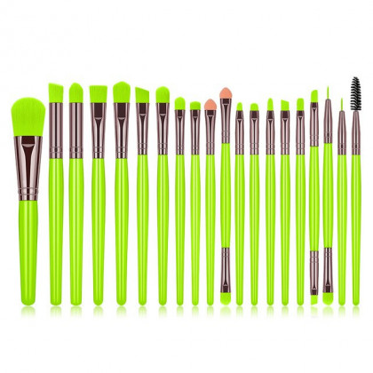 Kit 20 Pincéis De Maquiagem Neon Verde Limão