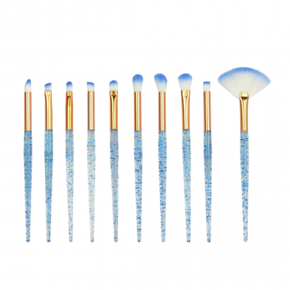 Kit 10 Pincéis para Maquiagem Glitter - Azul
