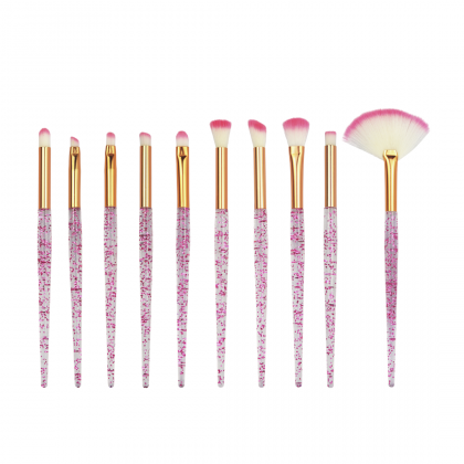 Kit 10 Pincéis para Maquiagem Glitter - Pink